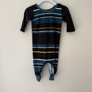 Zipease Striped Long Sleeve Baby Romper Teal Black Yellow 3-6 Months
